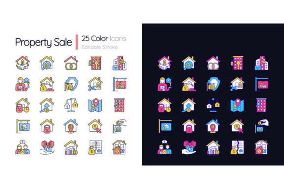 Enhance Your Real Estate Marketing with Property Sale Light and Dark Theme Icons