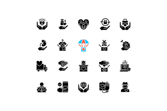 Explore Donation Opportunities with Stylish Black Glyph Icons