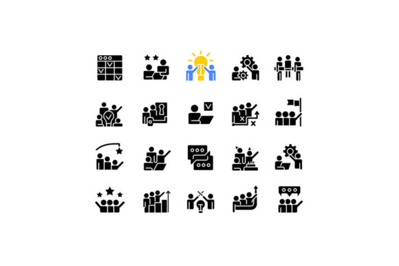 Strategic Use of Teamwork Black Glyph Icons Set for Enhanced Collaboration and Productivity