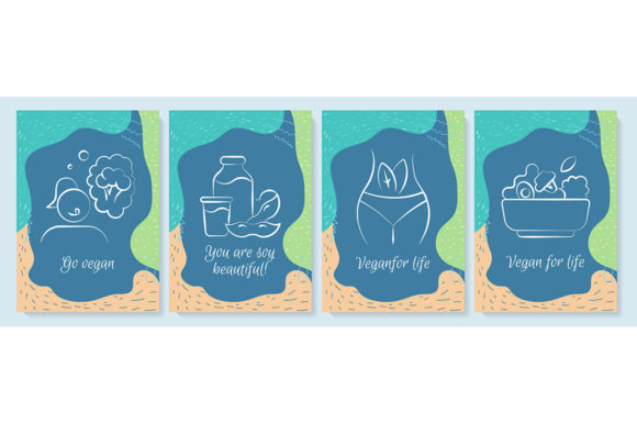 Vegan Dieting Postcards with Linear Icons